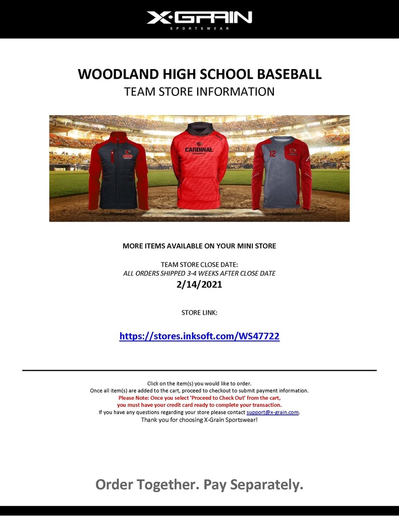 flyer with pictures of clothing and website URL. Close date Feburary 14